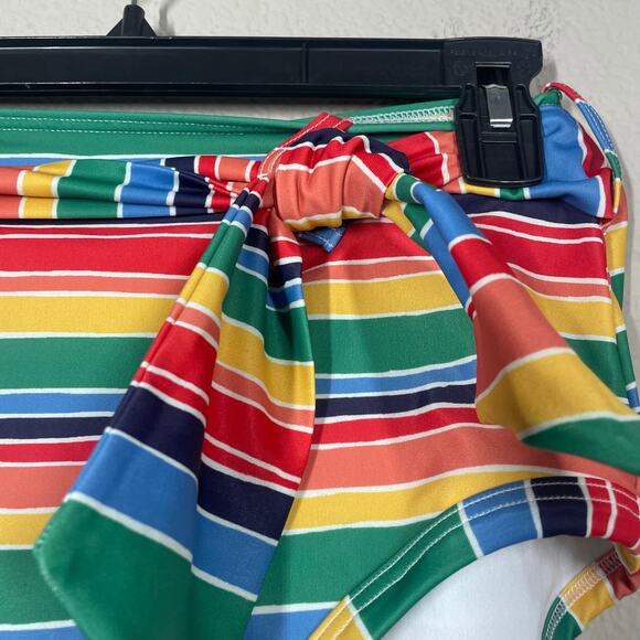 ModCloth Medium The Greta High Waisted Bikini Bottom Rainbow Stripe Tie Side - Picture 4 of 10